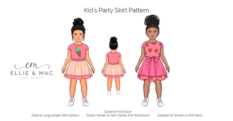 Kid's Party Skirt Digital PDF Sewing Pattern by Ellie and Mac Patterns