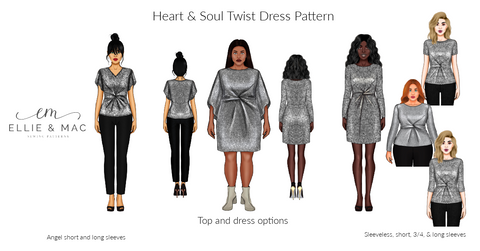 Learn how to cut and sew a twist front top and dress by Ellie and Mac Patterns