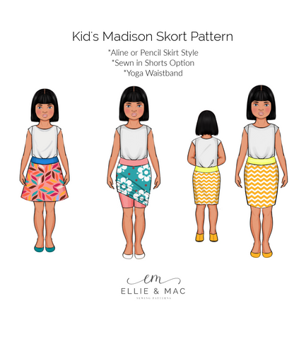 Kid's Madison Skort Sewing pattern by Ellie and Mac PDF Sewing Patterns