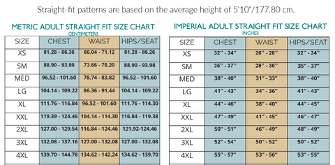 Straight Fit Size Chart Chill Tee Color-blocked Sewing Pattern by Ellie and Mac PDF sewing patterns - Best Sewing Patterns