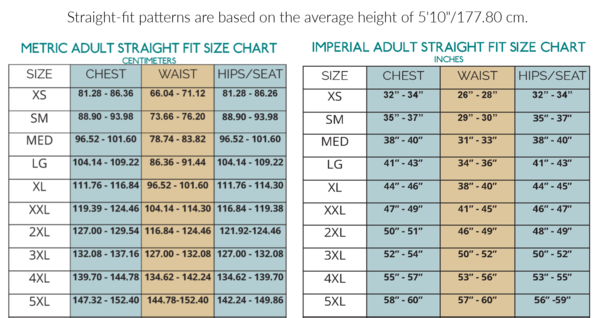 Straight Fit Size Chart Sewing Pattern by Ellie and Mac PDF sewing patterns - Best Sewing Patterns