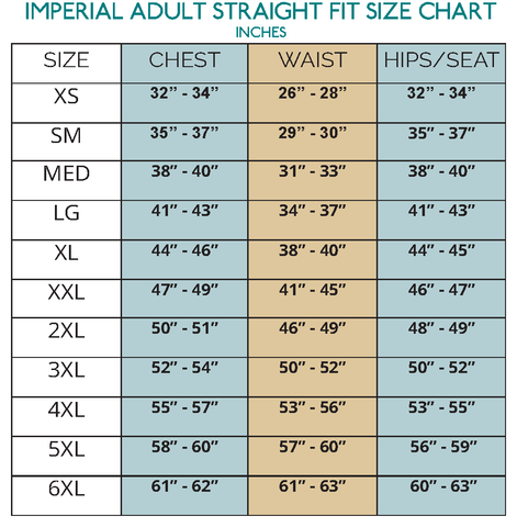 Straight Fit Size Chart XS - 6XL Imperial for Ellie and Mac Sewing Patterns