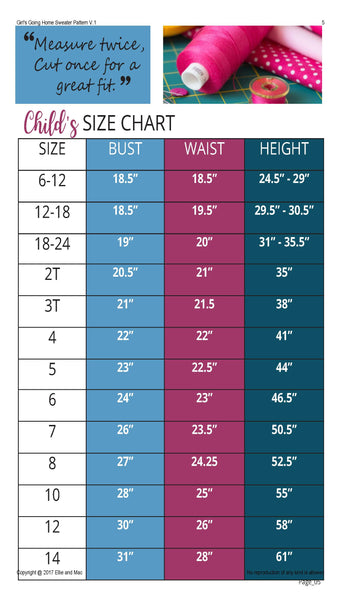 Girls Going Home Sweater Size Chart