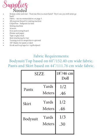 Fabric recommendation Doll sewing pattern set