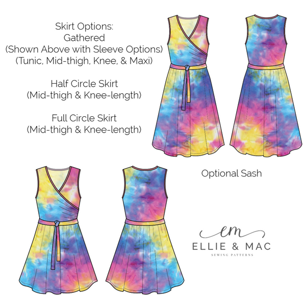 tres belle easy wrap dress sewing pattern line drawing by ellie and mac patterns