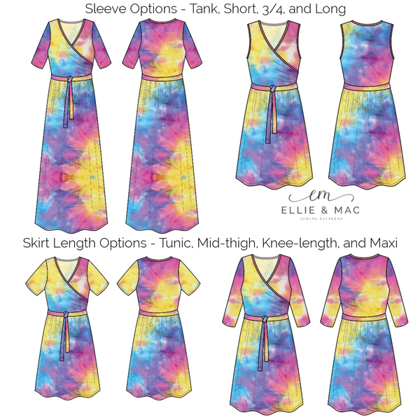 tres belle easy wrap dress sewing pattern line drawing by ellie and mac patterns