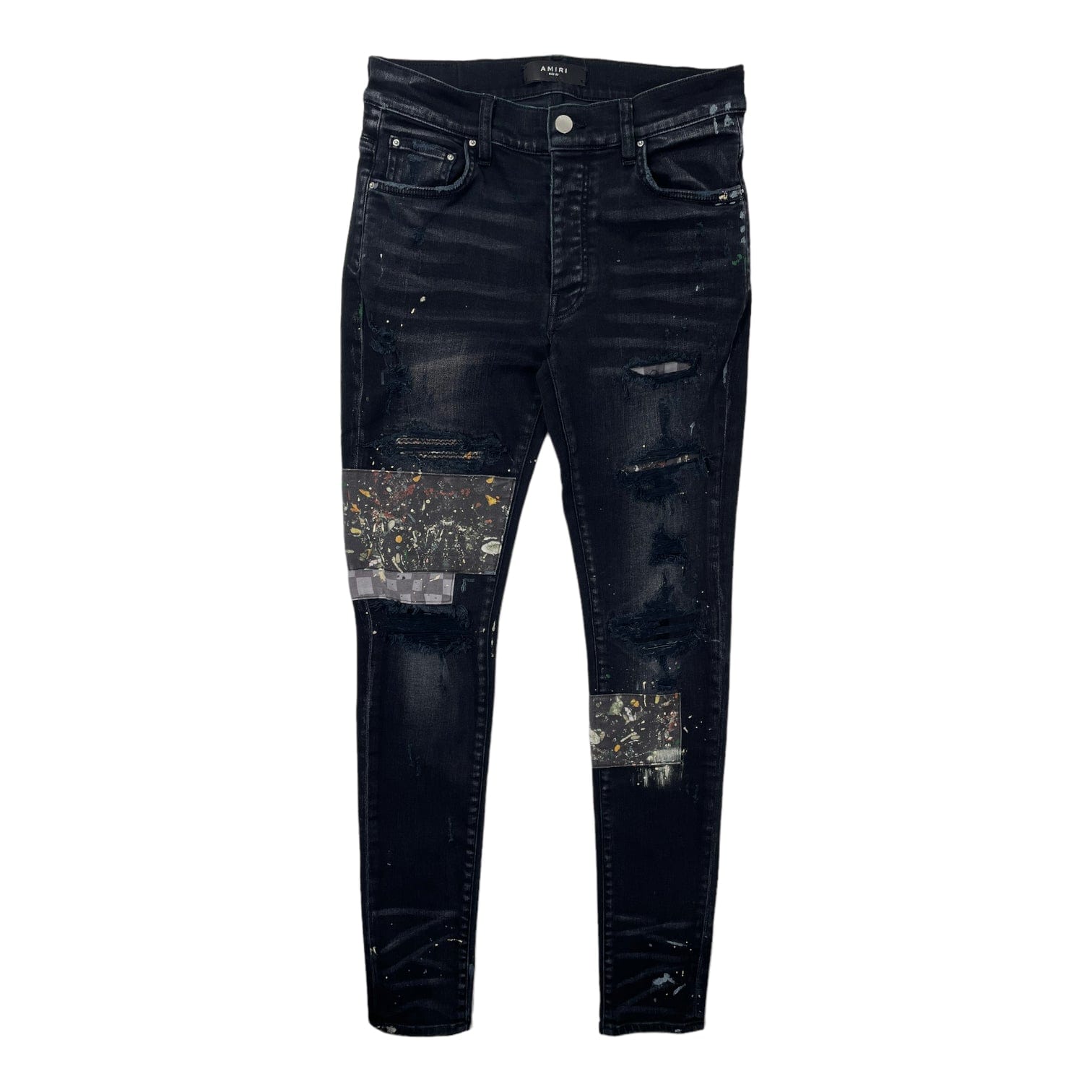 Amiri Art Patch Paint Checker Jeans Aged Black Pre-Owned – Origins NYC