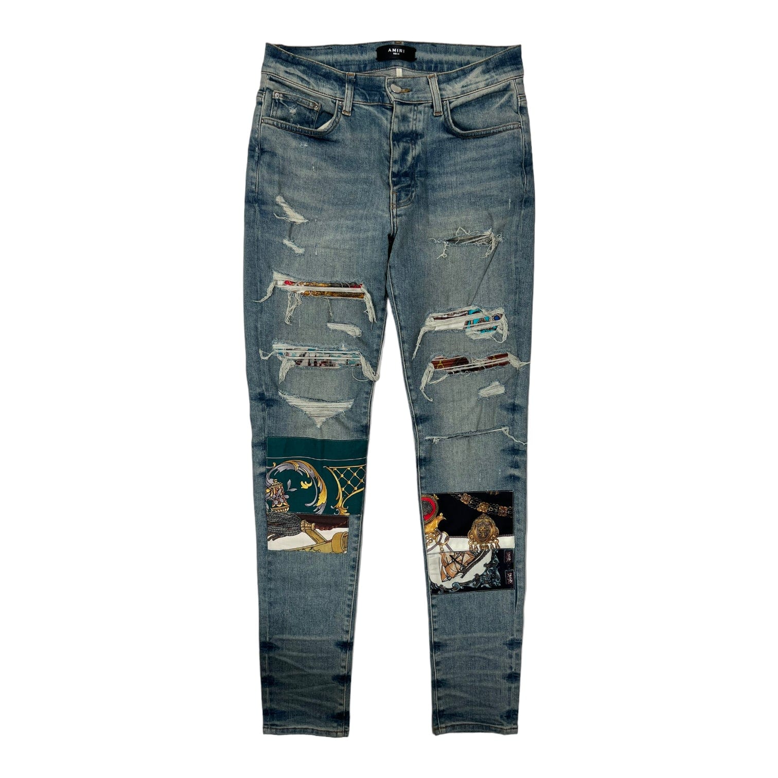 Amiri Scarves Art Patch Jeans Original Indigo Pre-Owned – Origins NYC