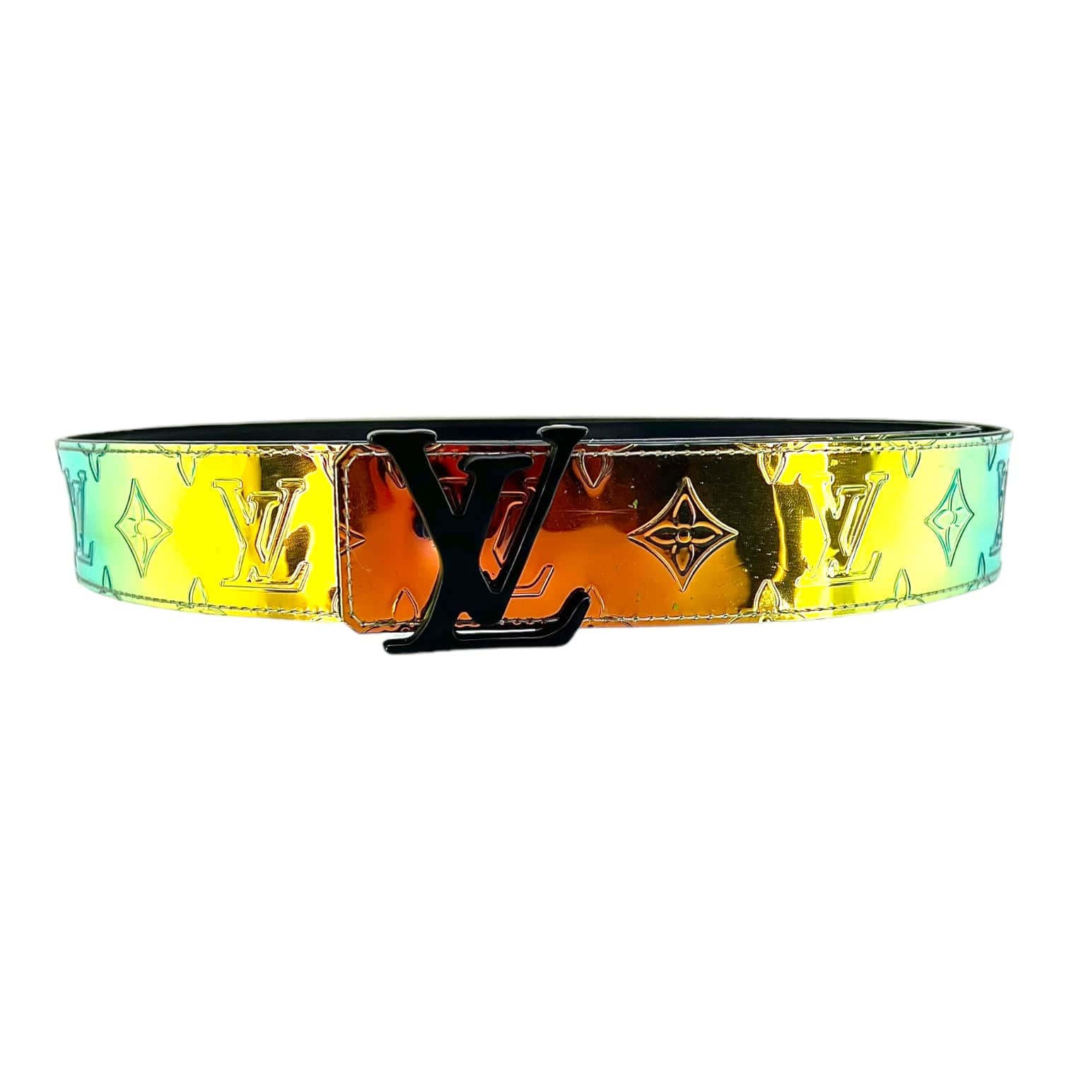 Pre-owned Louis Vuitton Lv Shape Reversible Belt Monogram 40mm Prism/black