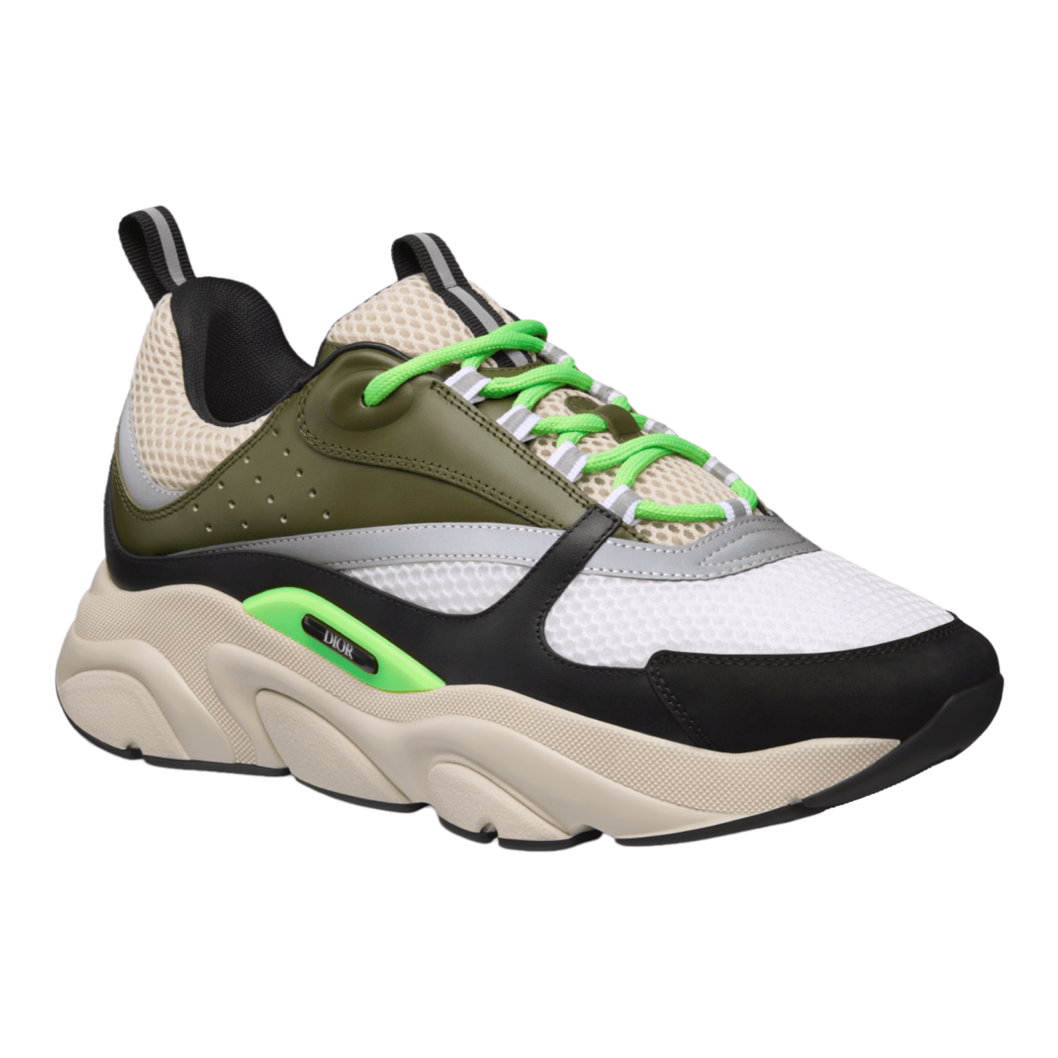 Dior White & Neon Green-Sole 'B22' Sneakers