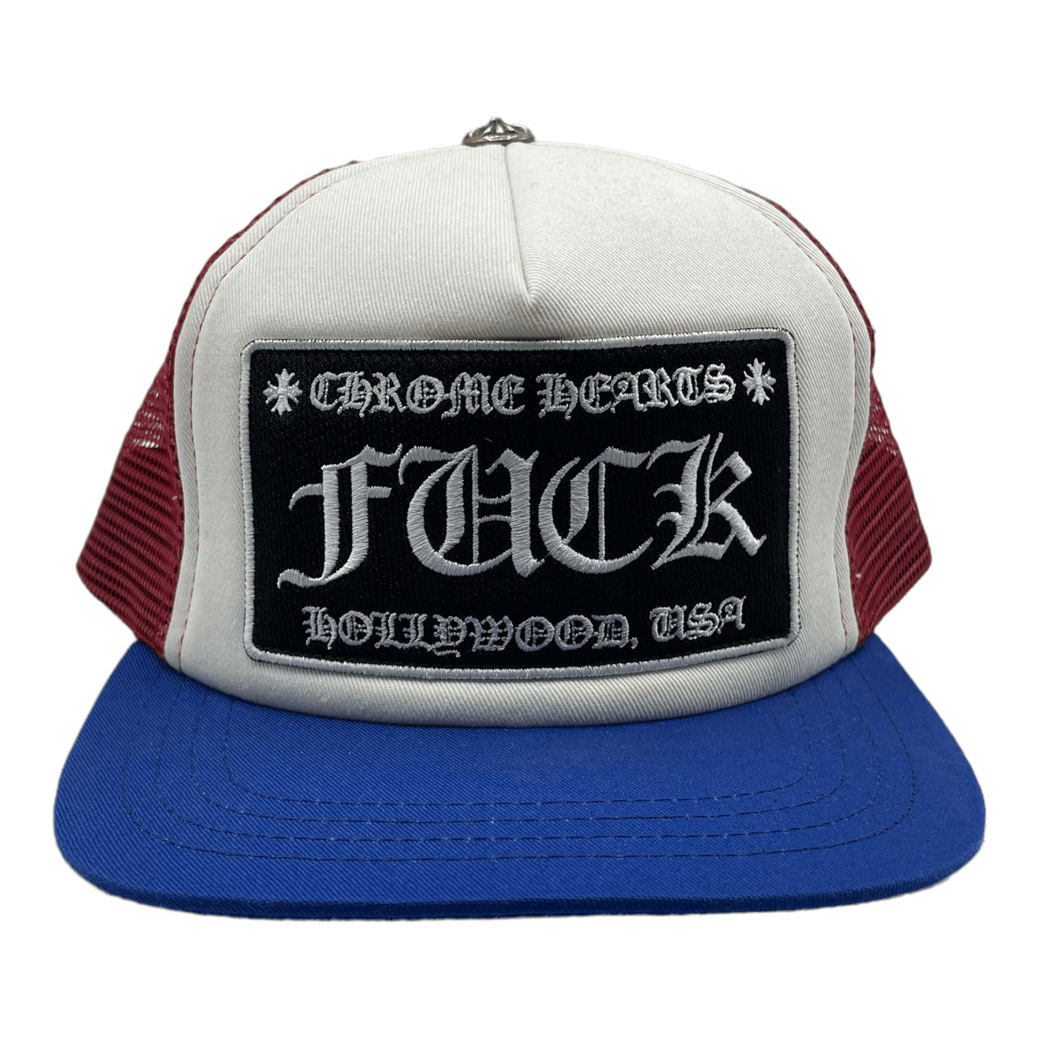 Chrome Hearts FUCK Hollywood Trucker Hat Red White Blue Pre-Owne