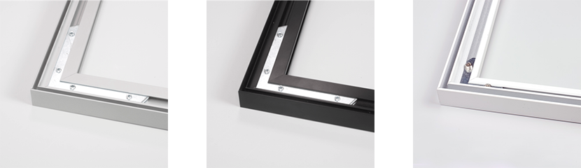 Frames in aluminum silver, black and white