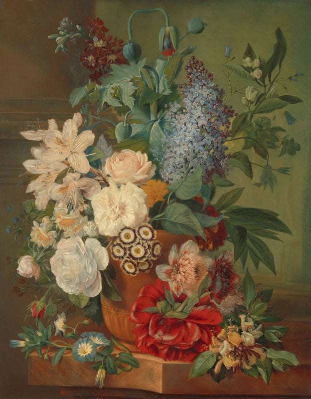 Bloemen in een terracotta vaas Albertus Jonas Brandt