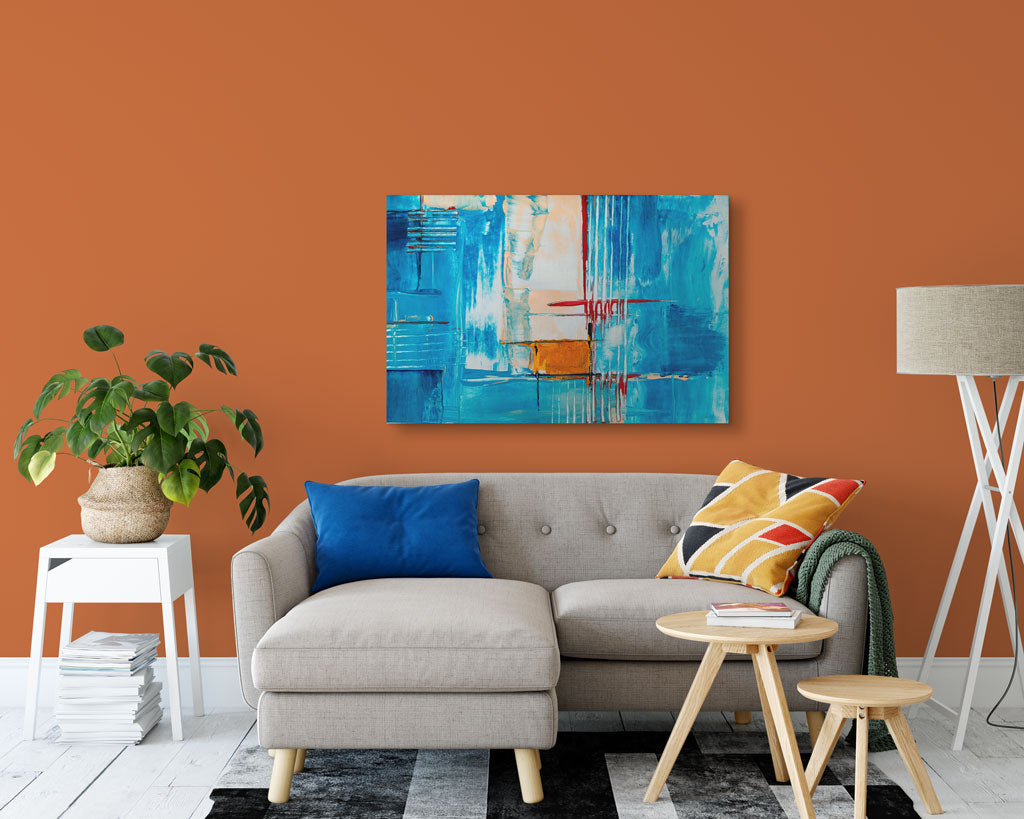living room with abstract art