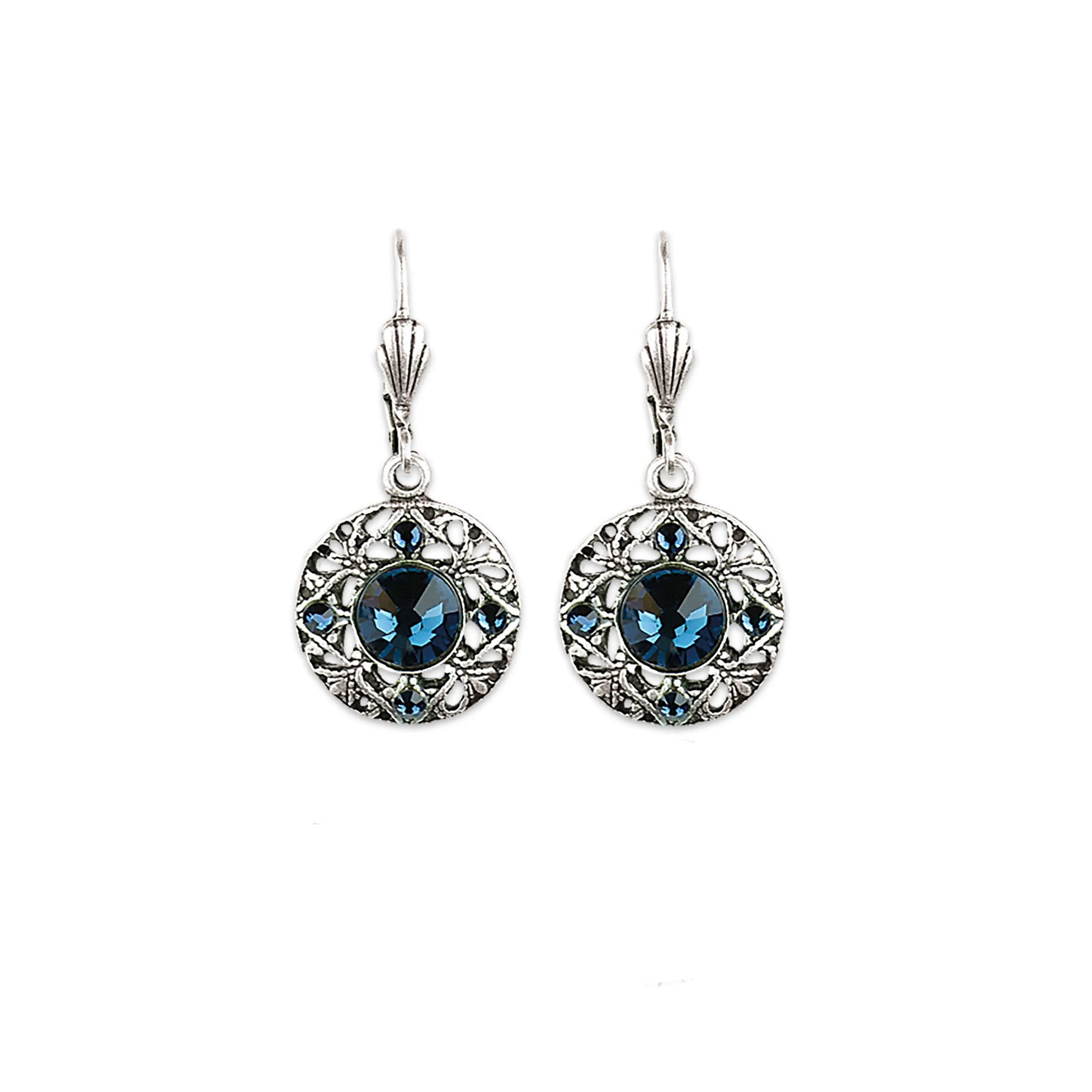  Deep Blue Filigree Button Earrings 