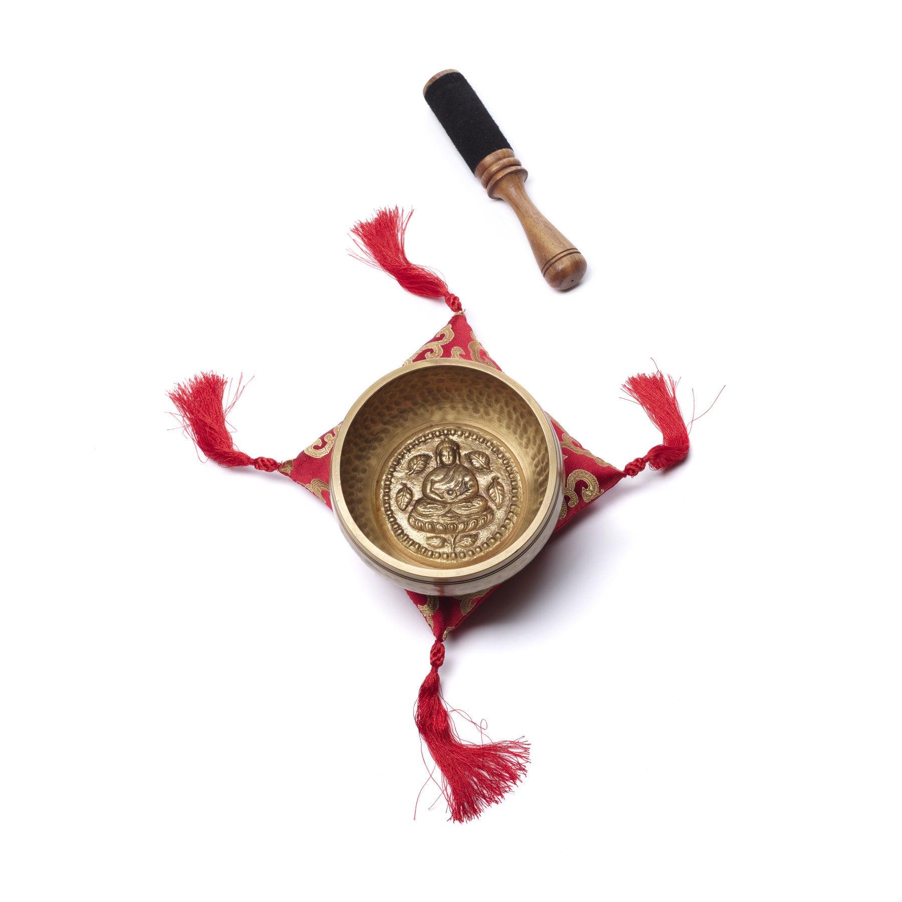  Wisdom Buddha Singing Bowl with Red Brocade Cushion 