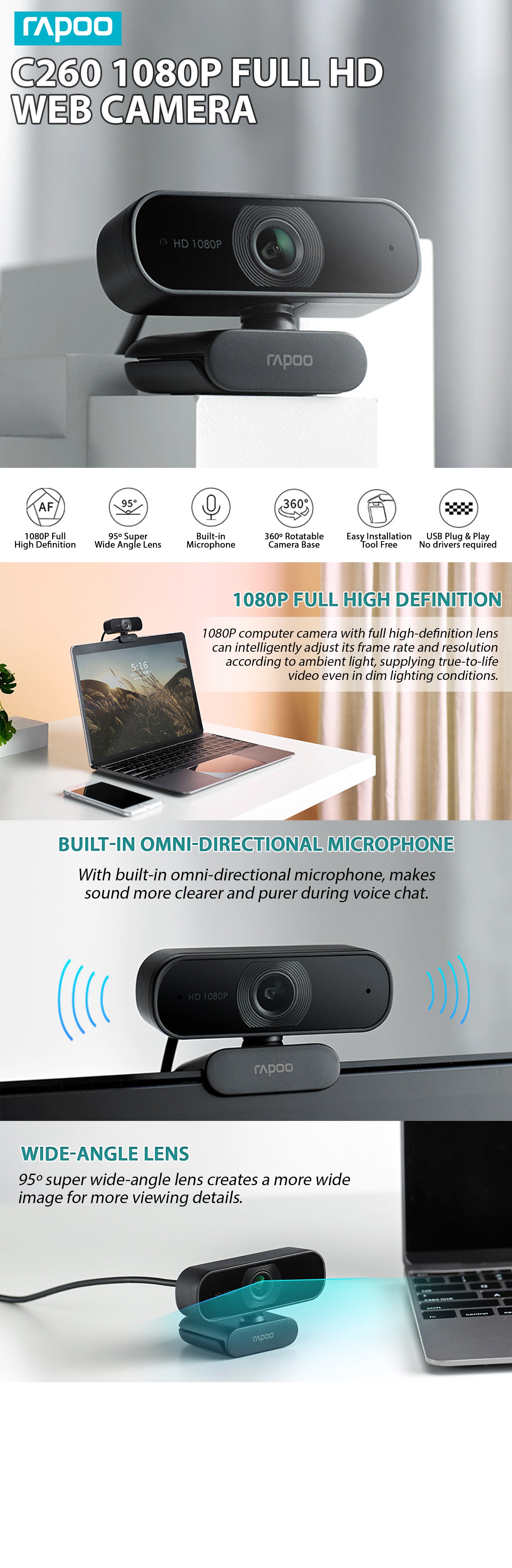 højen supplere delvist Rapoo C260 Webcam 1080P Resolution with Built in Mic – Ichiban Tekno
