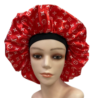 DESIGNER INSPIRED RED AND WHITE SUPREME LV DURAG – THE RAG LADY