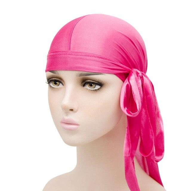 new arriving women durag designer durag lace elastic long tail pirate milk  silk durag bonnets for women red pink hats