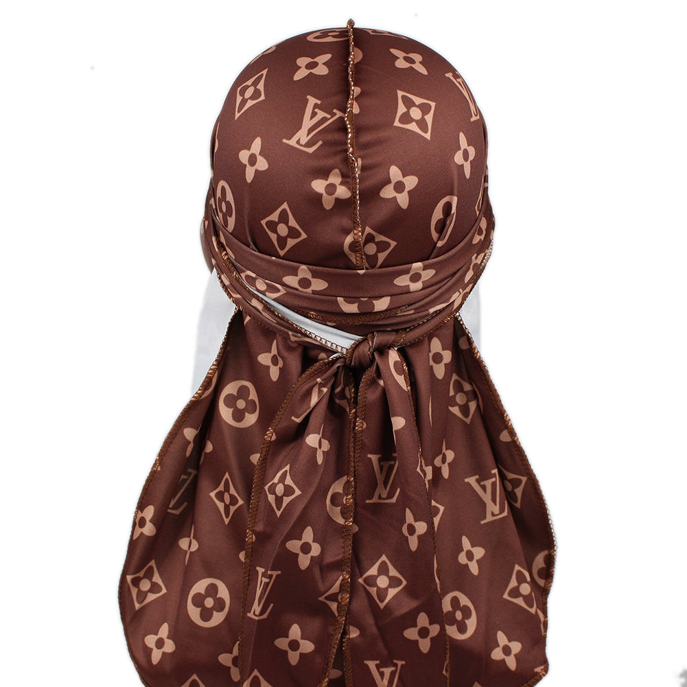 Large Print Brown LV Designer Durag | Taelor Boutique