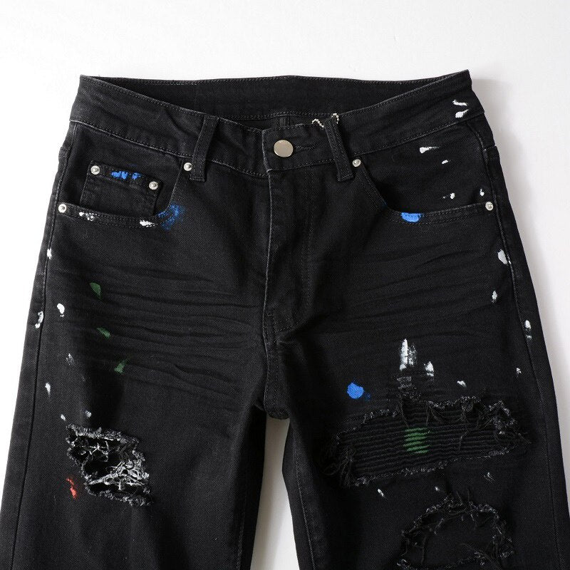 Patchwork Paint Splatter Jeans Black, Patchwork Paint Splatter Jeans