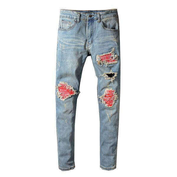 mens jeans with bandana patches