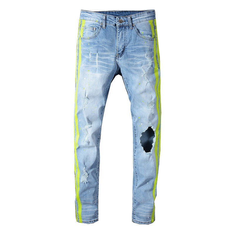 jeans with green side stripe