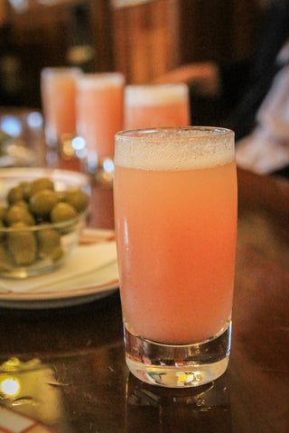 Bellini's lined up on table in Harry's Bar in Venice