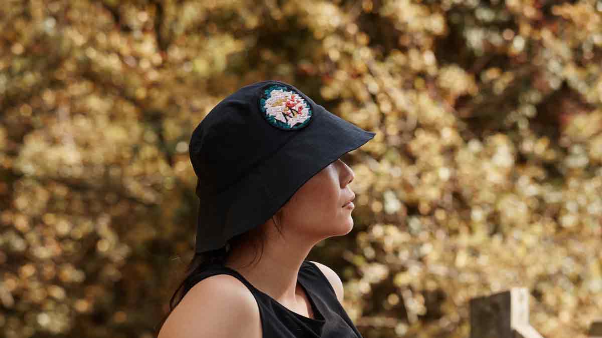 Asmuss Bucket Hat with Geometric Rose Embroidery