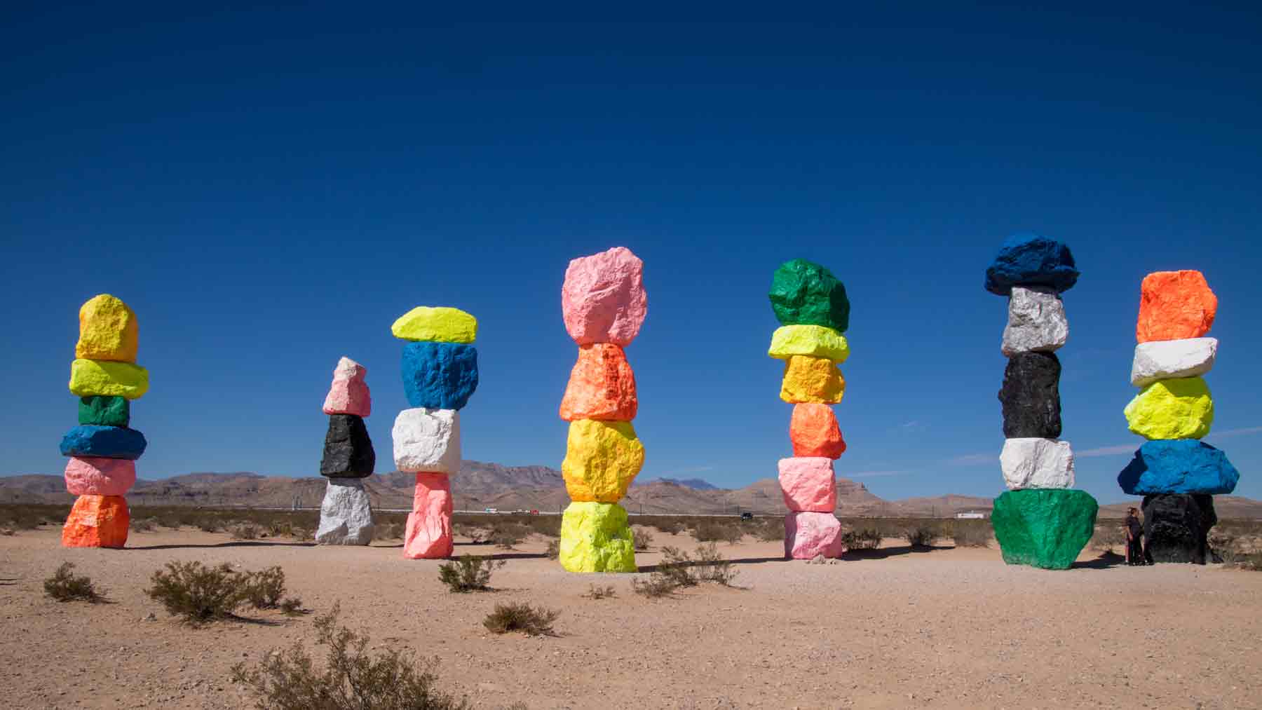 Seven Magic Mountains sculpture in the desert near Las Vegas
