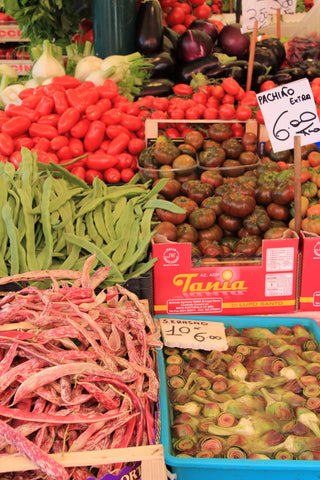 Colourful fresh vegetables at the Rialto Market Venice