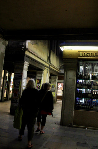The covered alleys of Venice by night near Rosticceria Gislon