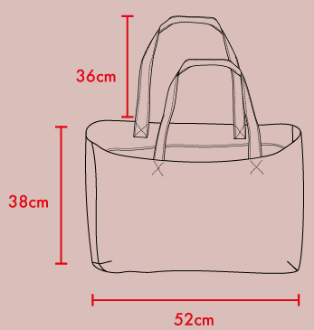Line Drawing of the Asmuss Scraps Tote Bag with dimensions