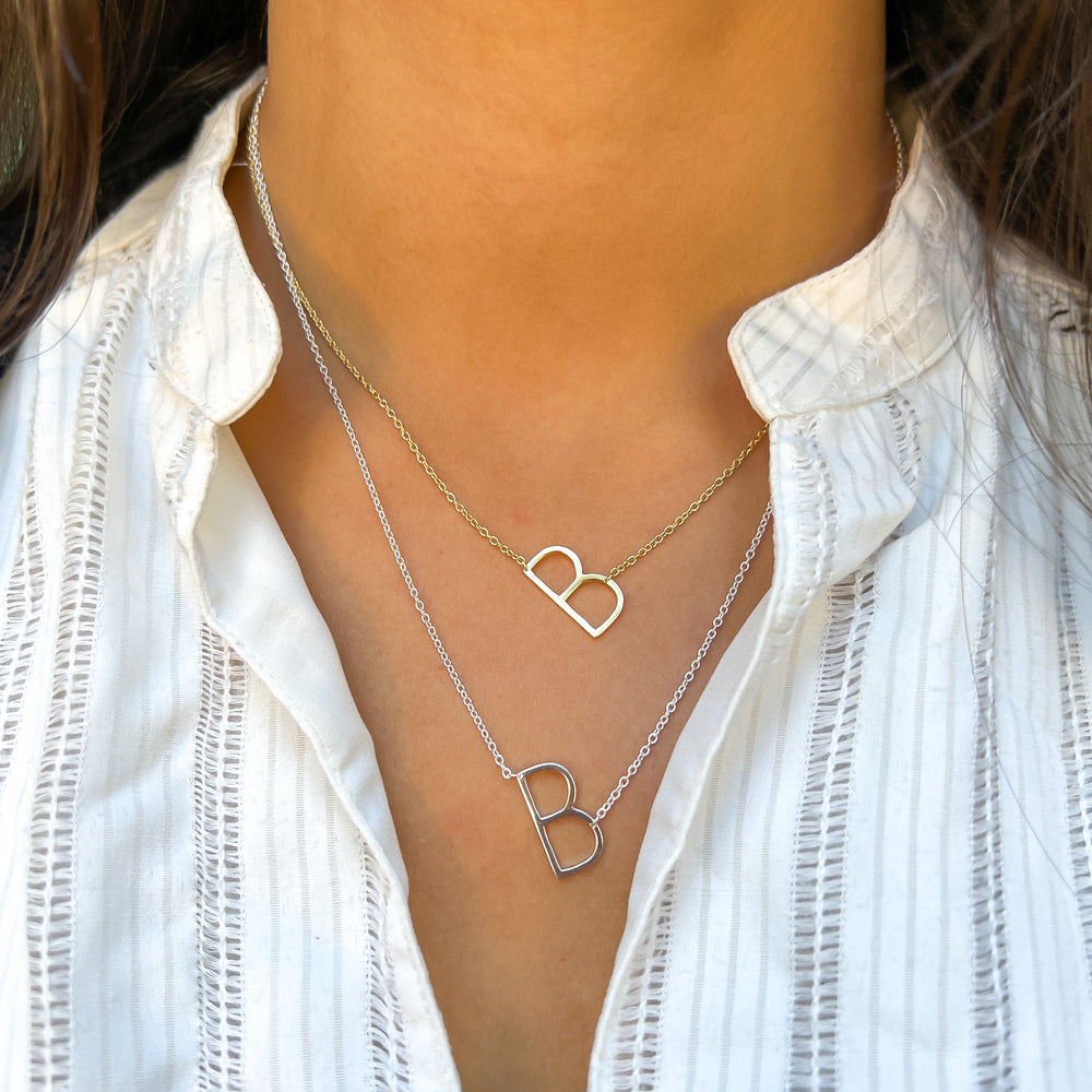 14K gold sideways two initials and heart necklace