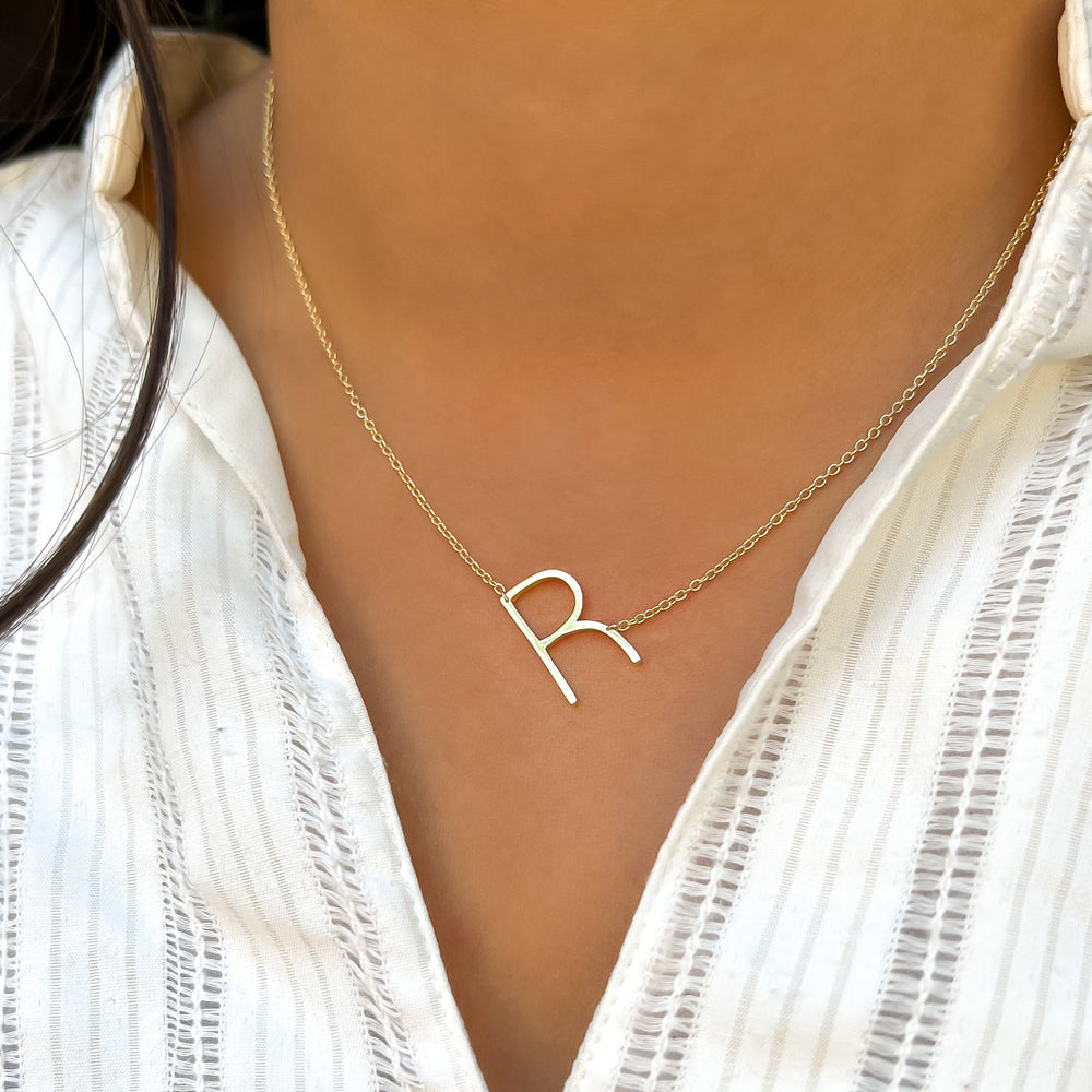 Letter A Inline Initial Necklace in Sterling Silver