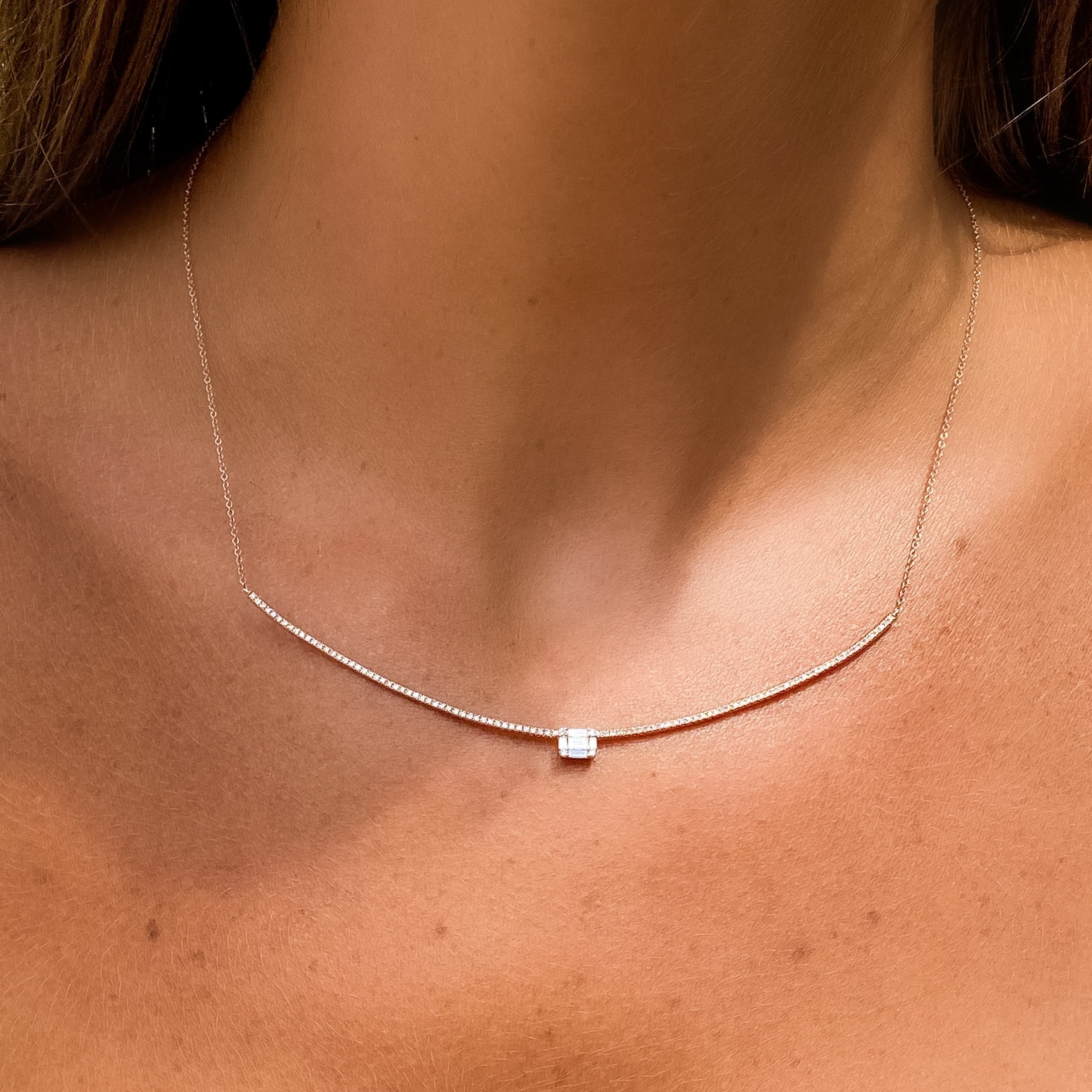 Diamond Curved Bar Statement Necklace