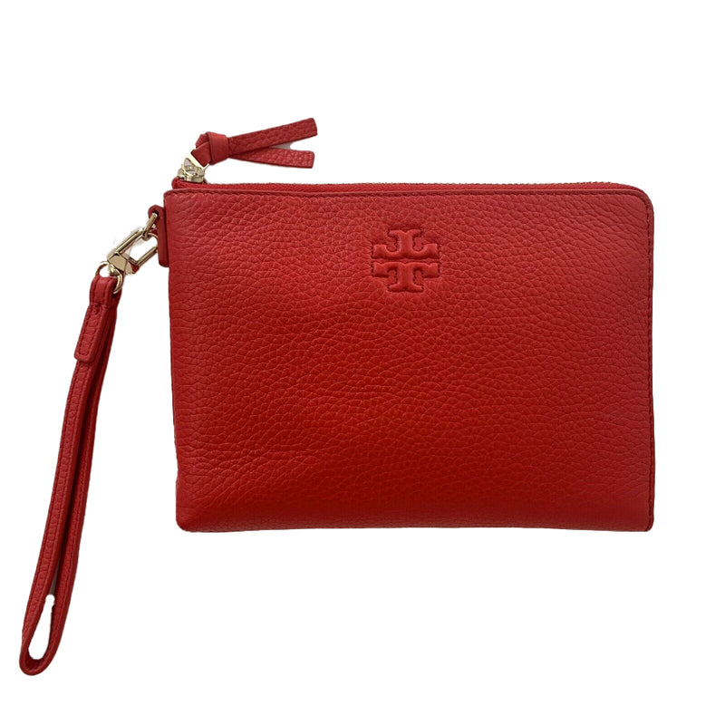 NEW Tory Burch Brilliant Red Thea Large Zip Leather Pouch Clutch Bag – Fin  and Mo
