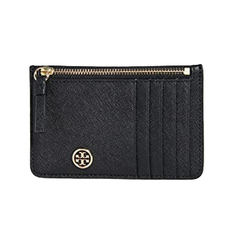 NEW Tory Burch Black Robinson Top-Zip Leather Card Holder Wallet – Fin and  Mo