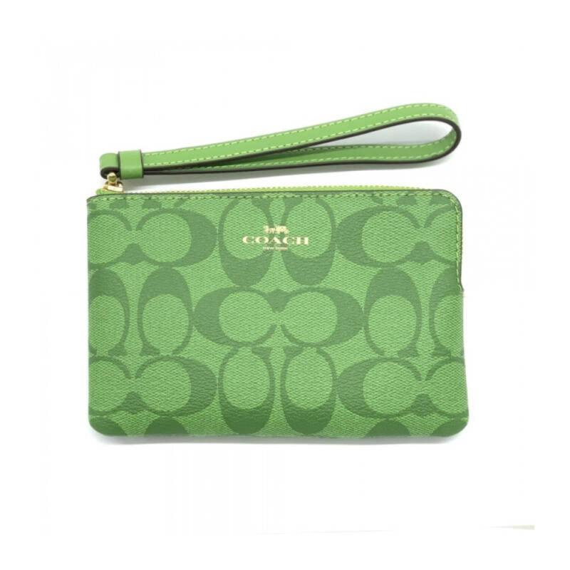 NEW Coach Green Corner Zip Wristlet Monogram Signature Canvas Pouch Cl –  Fin and Mo