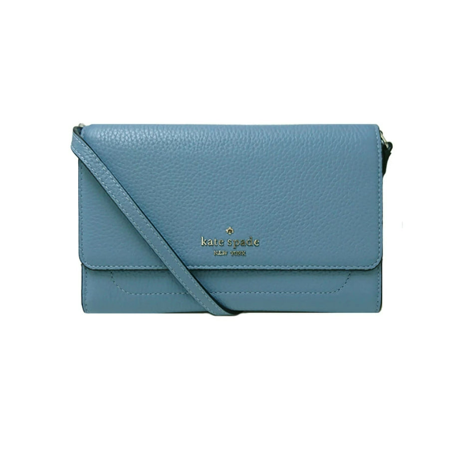 NEW Kate Spade Dusty Blue Harlow Pebbled Wallet on a String Crossbody – Fin  and Mo