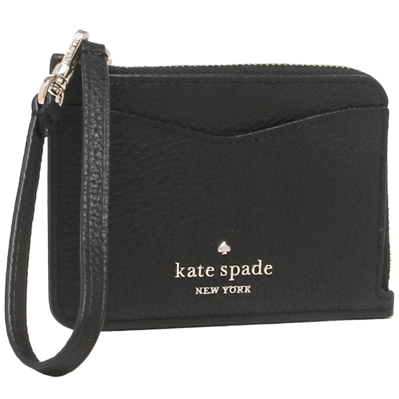 NEW Kate Spade Black Leila Small Pebbled Leather Card Holder Wristlet – Fin  and Mo