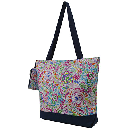  Spring Tote Bag with Zipper Long Handles Flower