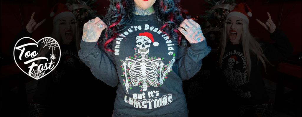 Tell it like it is with our comfy Dead Inside Christmas Skeleton Christmas Sweatshirt