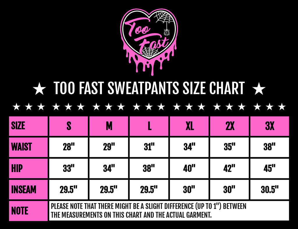 Too Fast Womens Sweatpants Size Chart