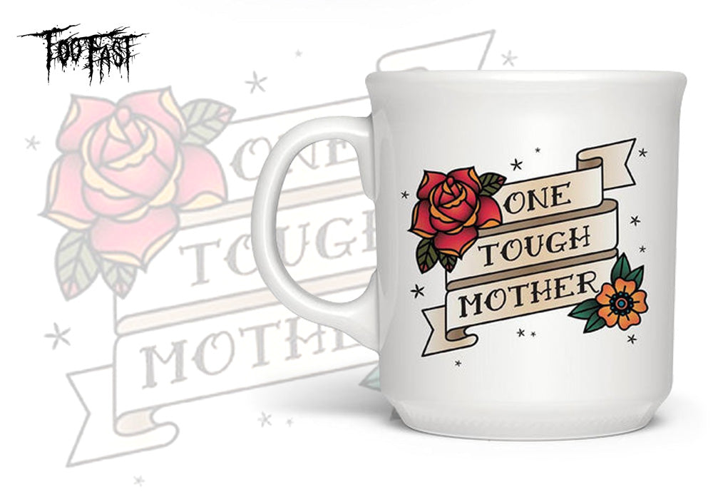 Goth kitchen decor with One Tough Mother mug