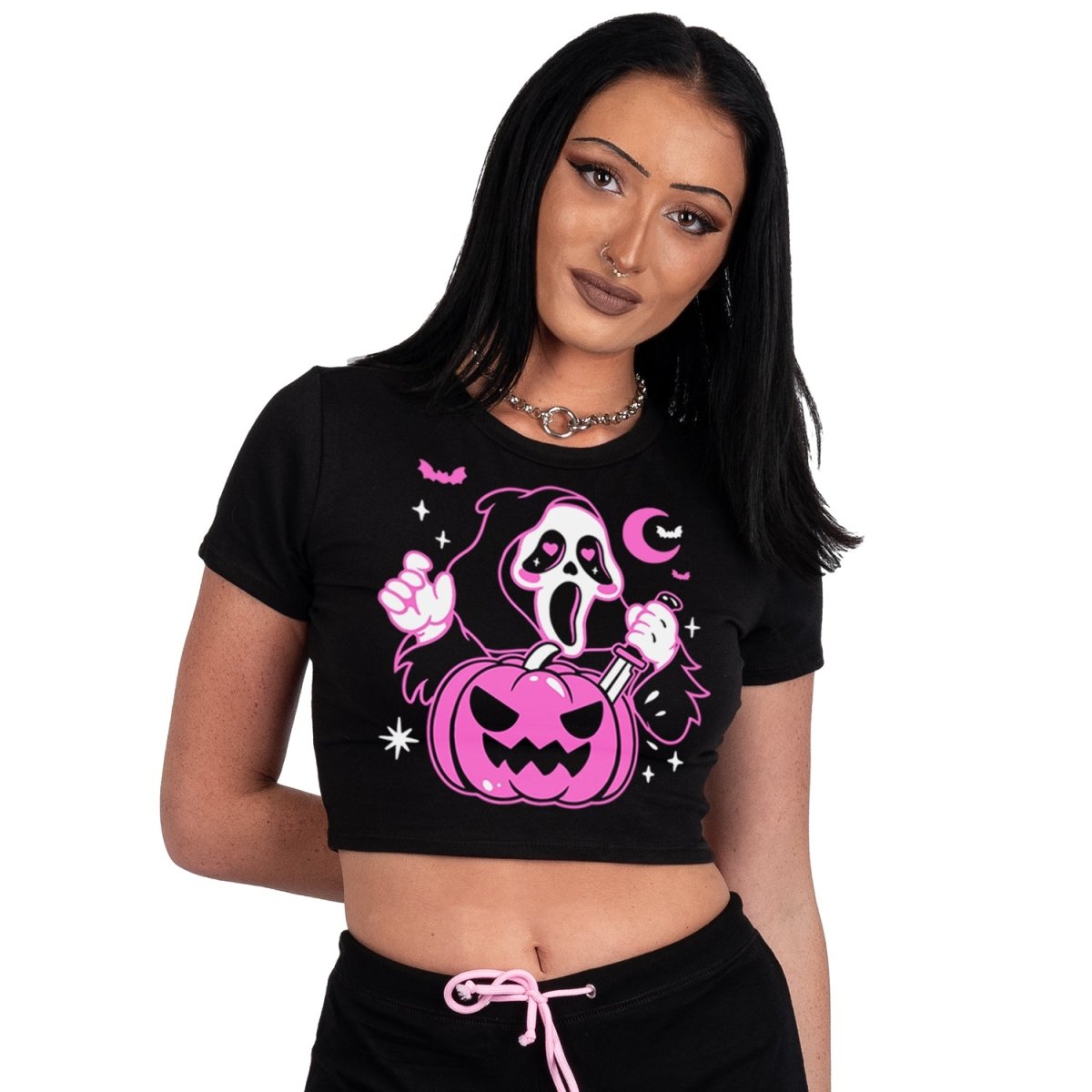 Ghostface Scary Women's Black Crop T-shirt-large : Target