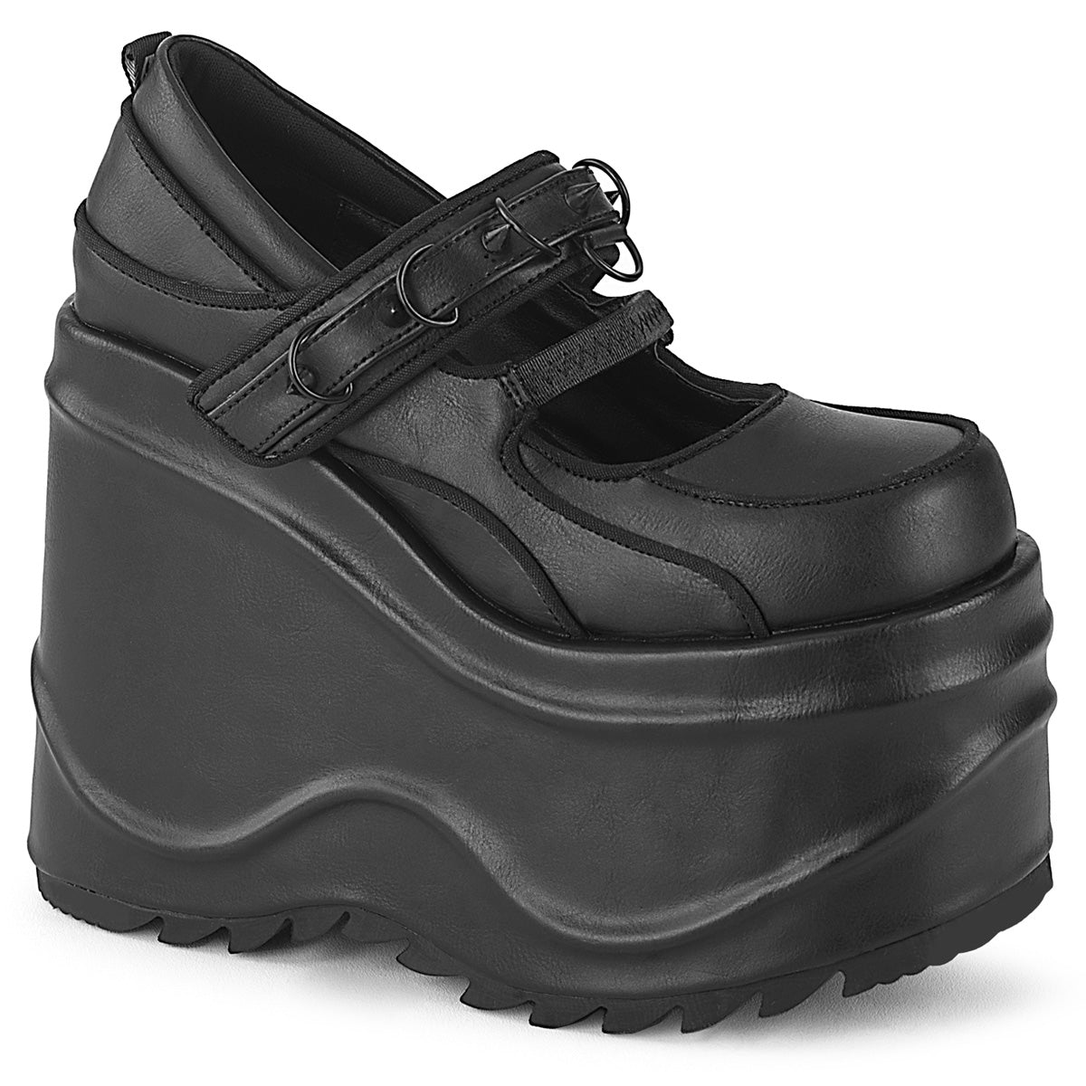 Demonia WAVE-48 | Black Vegan Leather Mary Janes - Too Fast product image