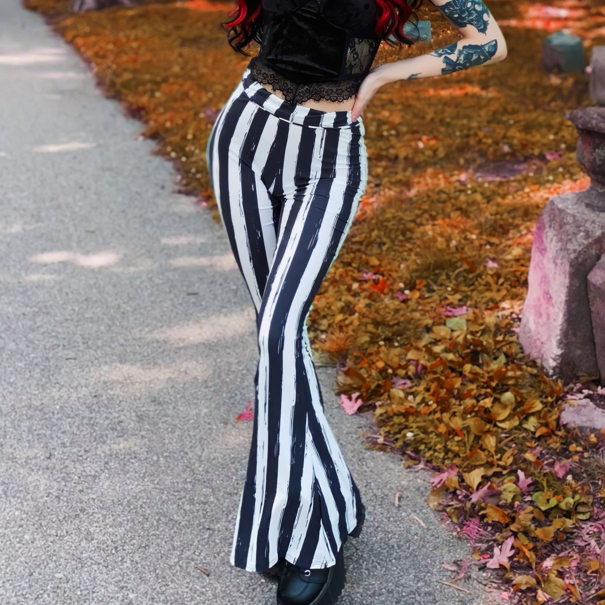 Distressed Black And White Striped Flare Pant Hellz Bellz – Too Fast