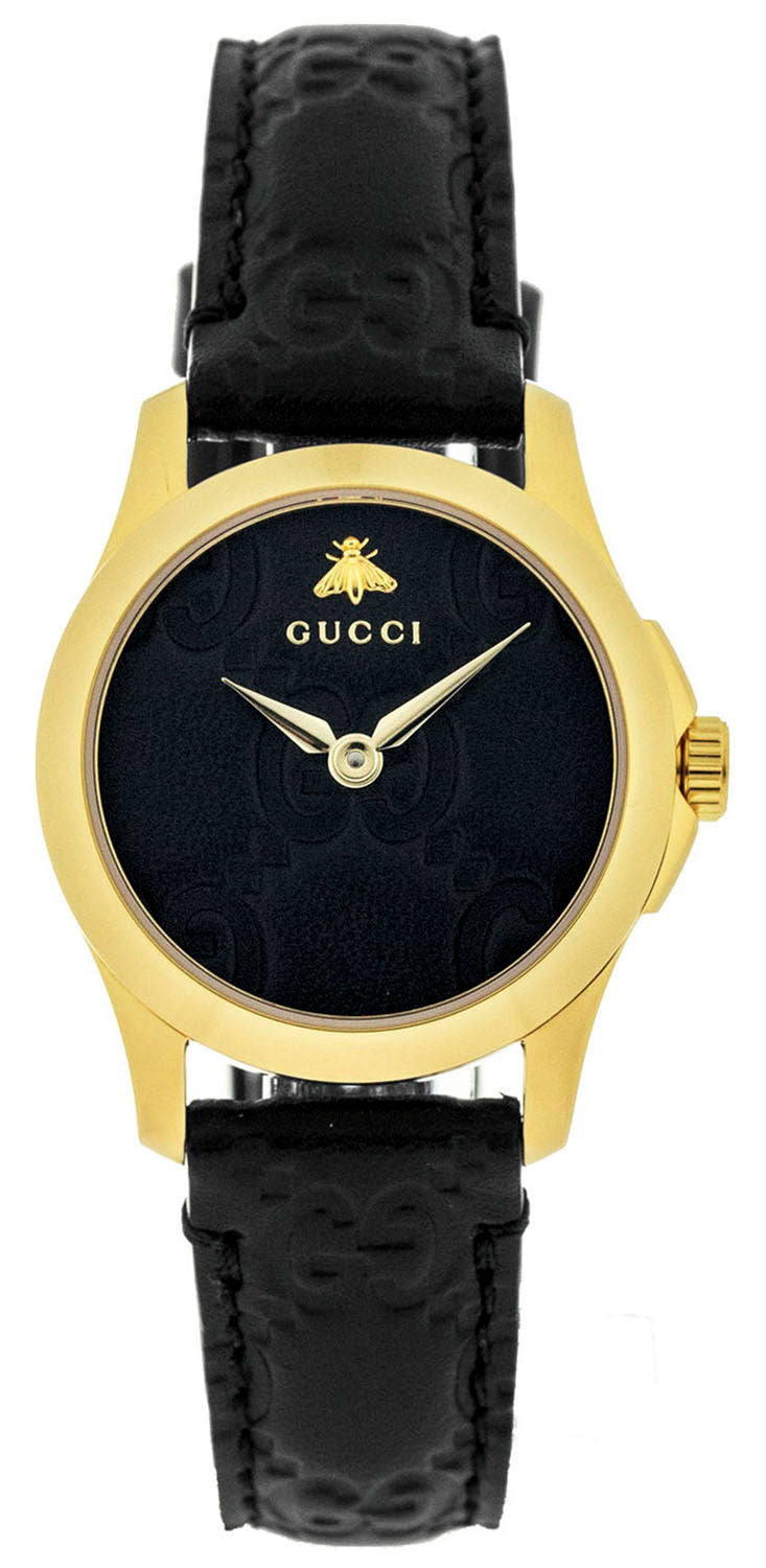 Gucci Womens Black Leather Watch 