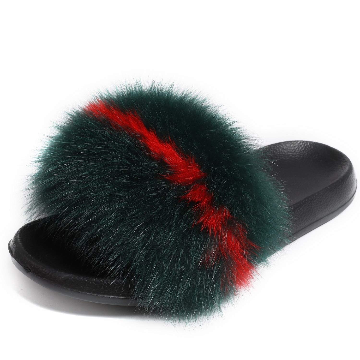 Black and White Stripe Luxury Fox Fur Slides – CoccoUSA